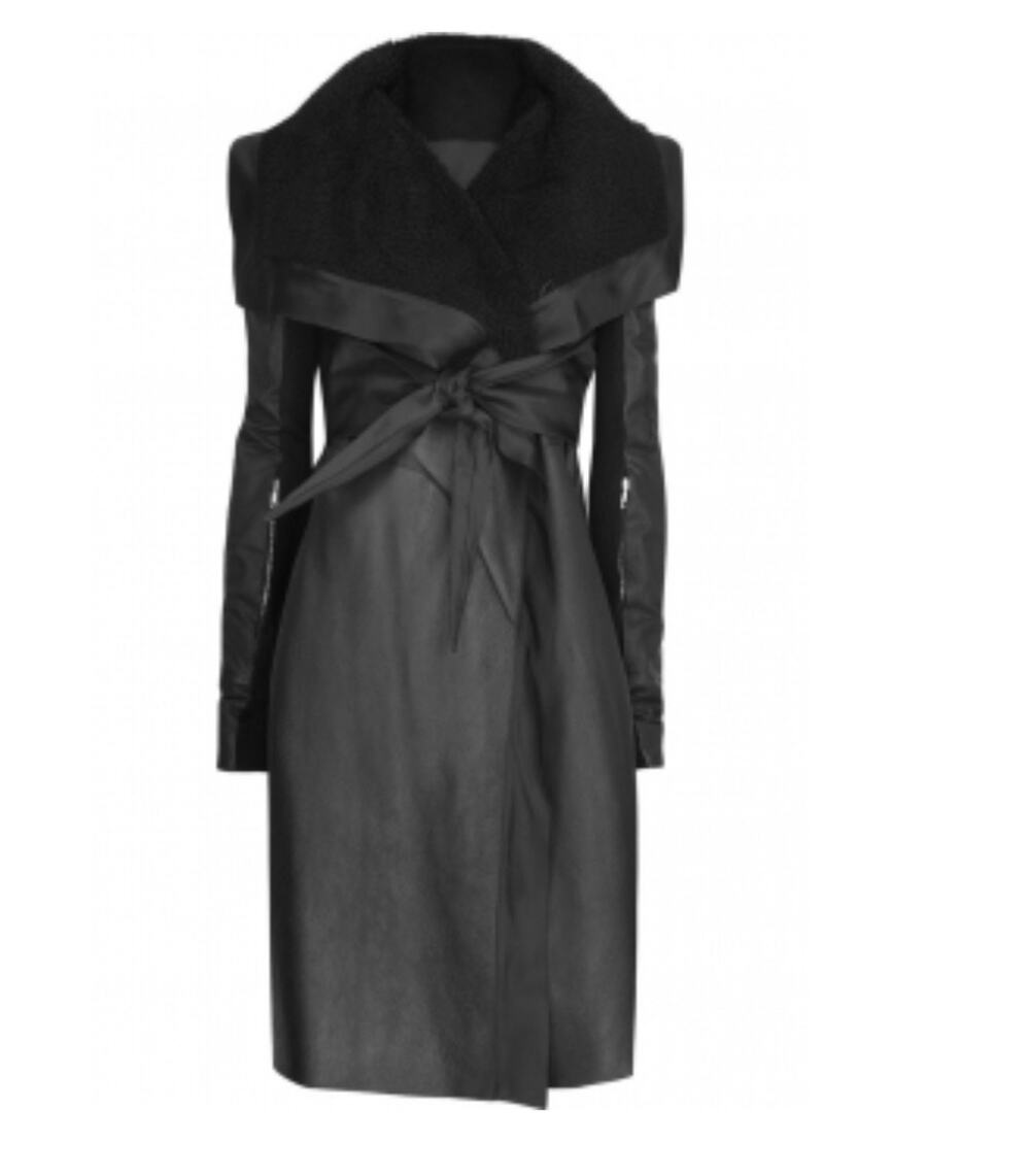Rick Owens Archival 2010 Leather Shearling Wrap Coat